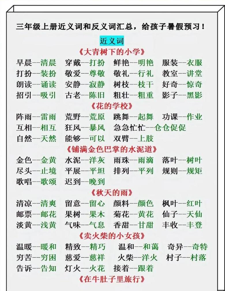 小学1-6年级必考正反义词汇总大全
