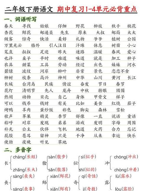 二年级AABB四字短语学习大全