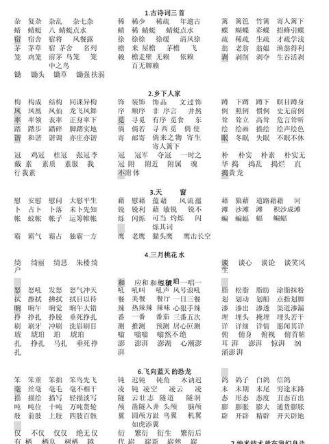 四年级下册第五课生字拼音及组词详解